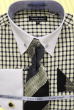 Avanti Uomo Men's Windowpane French Cuff Shirt Set - Collar Bar