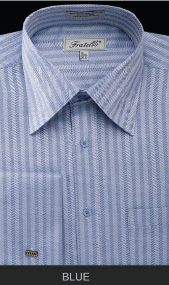 Fratello Men's Outlet French Cuff Dress Shirt - Herringbone Stripe