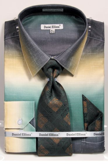 Daniel Ellissa Men's Outlet Convertible Cuff Shirt Set - Fashion Multicolor