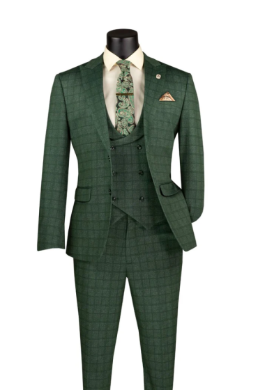 Vinci Men's 3 Piece Slim Fit Suit - Double Breasted Vest