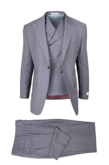 Tiglio Rosso Men's 3 Piece 100% Wool Suit - Wide Leg Pants - Light Grey