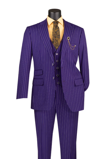 CCO Men's Outlet 3 Piece Wool Feel Executive Suit - Vibrant Pinstripe