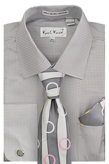Silver Grey Men's Shirts French Cuff Shirts Tie and Hankies