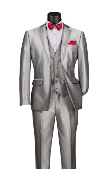 Vinci Men's 3 Piece Slim Fit Suit - Sleek Sharkskin