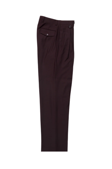 Tiglio Rosso Men's 100% Wool Pants - Wide Leg - Burgundy