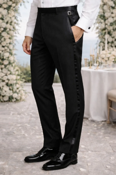 Statement Men's Outlet 100% Wool Tuxedo Pant - Satin Trim