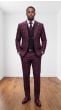 Burgundy Suit Three Piece Peak Lapel