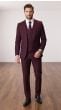 Burgundy Mens 3 Piece Notched Lapel Wool Suit