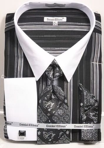 Daniel Ellissa Men's French Cuff Shirt Set - Distinct Stripes