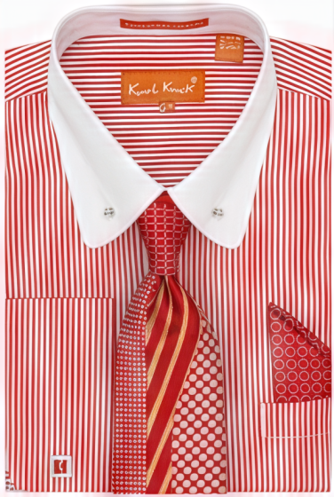 Karl Knox Men's French Cuff Shirt Set - Stripe Pattern
