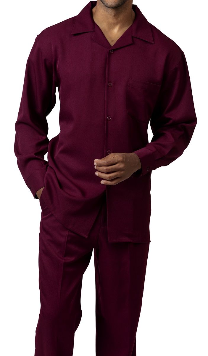 Men's Plain Long Sleeve Casual Walking Burgundy Suit main image 0
