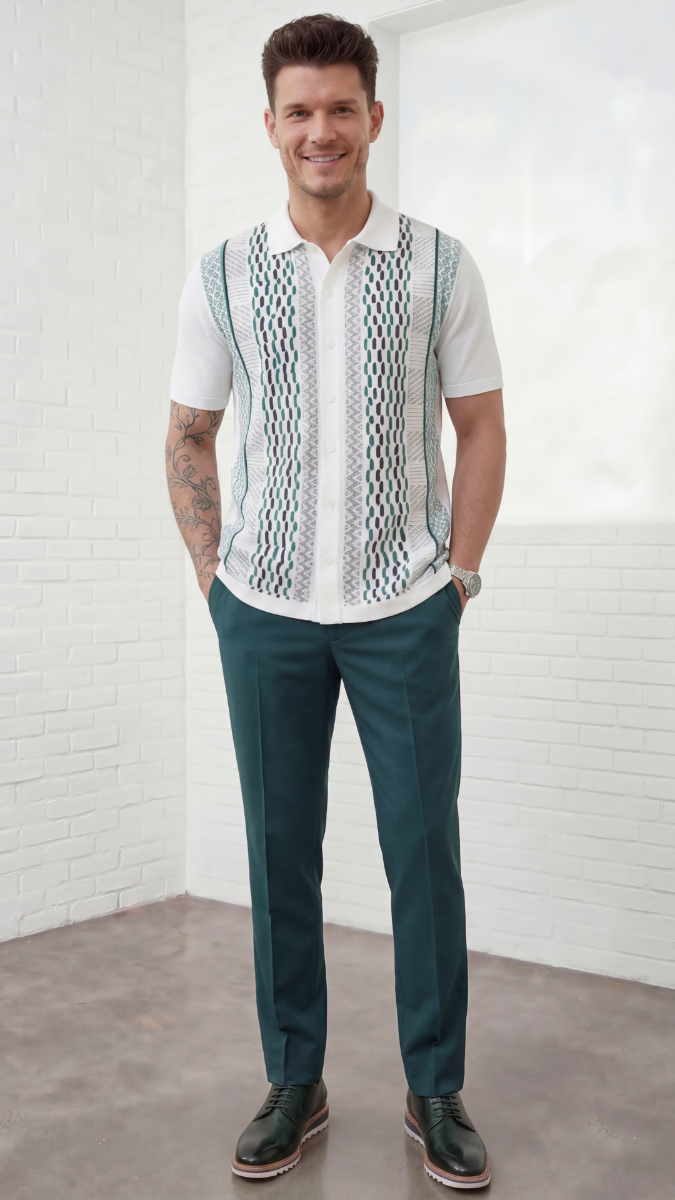 Silversilk Men's 2 Piece Short Sleeve Walking Suit - Unique Knit Top