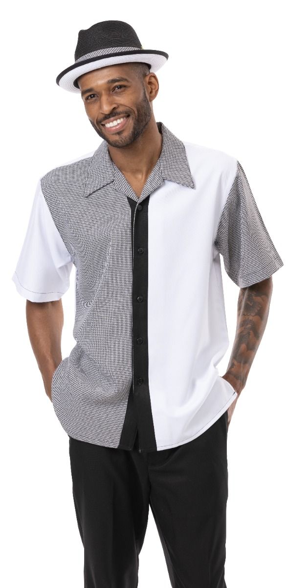 Montique Men s 2 Piece Short Sleeve Walking Suit Unique Texture