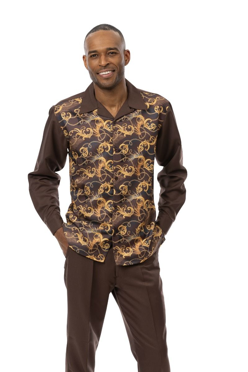 Montique Men's 2 Piece Long Sleeve Walking Suit - Gold Swirls