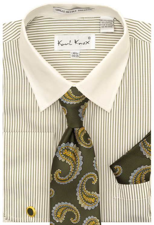 Karl Knox Men's French Cuff Shirt Set - Floral Jacquard
