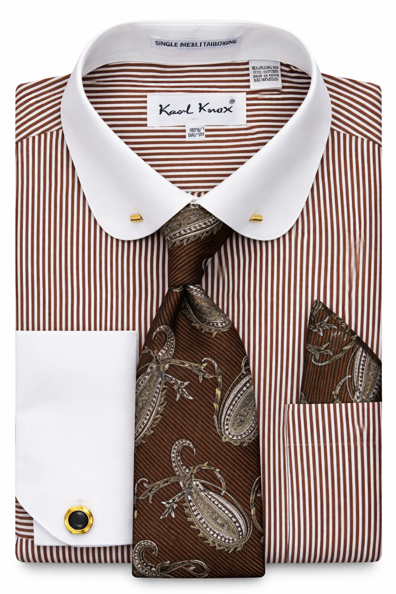 white dress shirt with brown stripes Dark Brown and White Stripe Long Sleeve Button Down main image 0