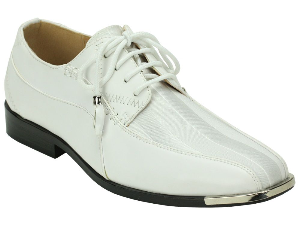 Roberto Chillini Men s Striped Satin Dress Shoes Stylish Silver Tip