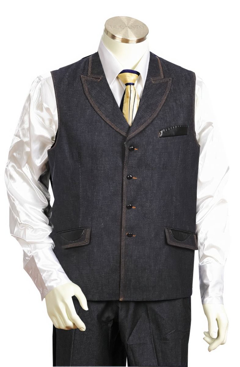 Canto Men s 2 Piece Denim Vest Set Leather Accents