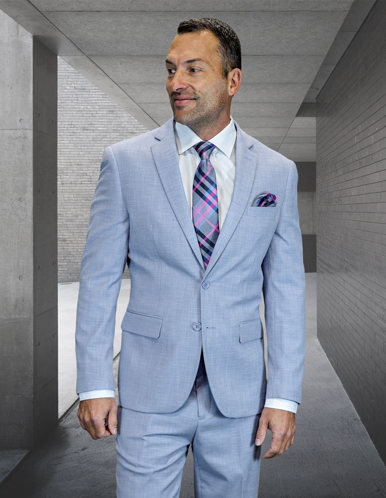 Statement Men's 2 Piece 100% Wool Modern Fit Textured Solid Suit