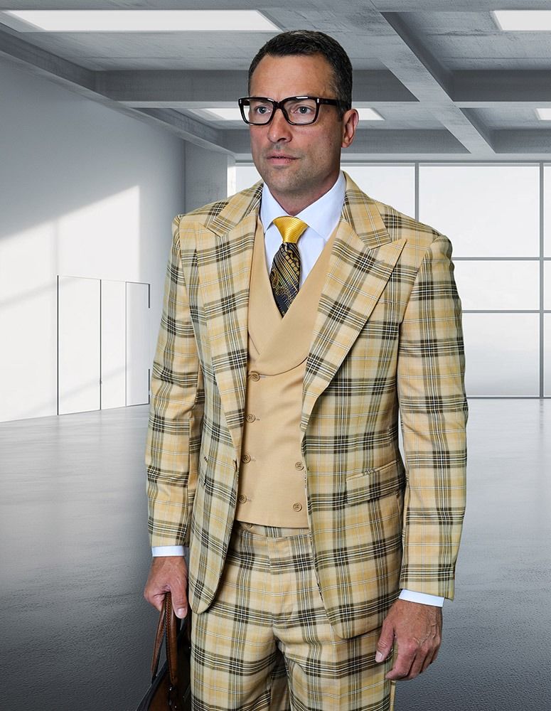 Statement Men's 100% Wool Pinstripe 3 Piece Suit - Peak Lapel main image 1