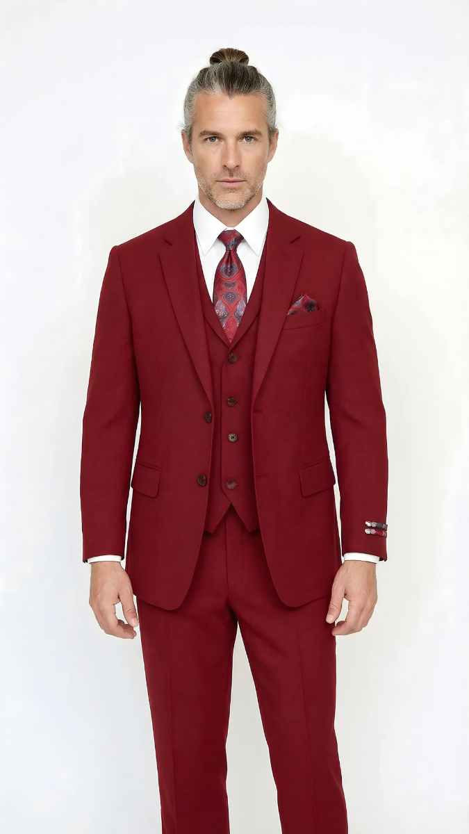 Zacchi Men's Fashion 3 Piece Poplin Suit - Side Vents