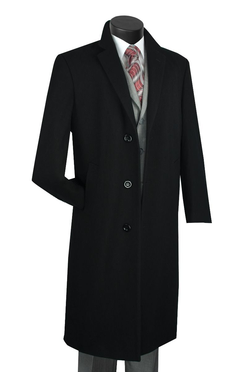 Vinci Men's Full Length Top Coat Cashmere Blend