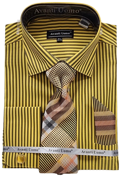 AVANTI UOMO STRIPED PATTERN WHITE COLLAR CUFF SHIRT DN126M BLUE main image 0
