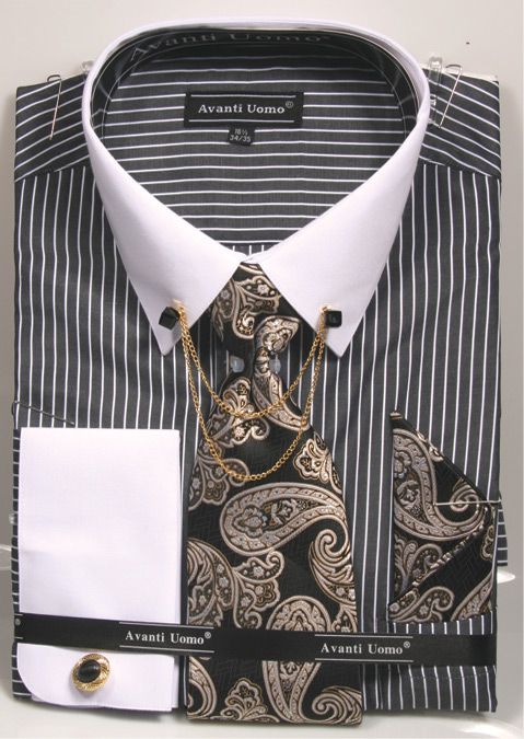 Avanti Uomo Men s Outlet French Cuff Shirt Set Fashion Collar Chain