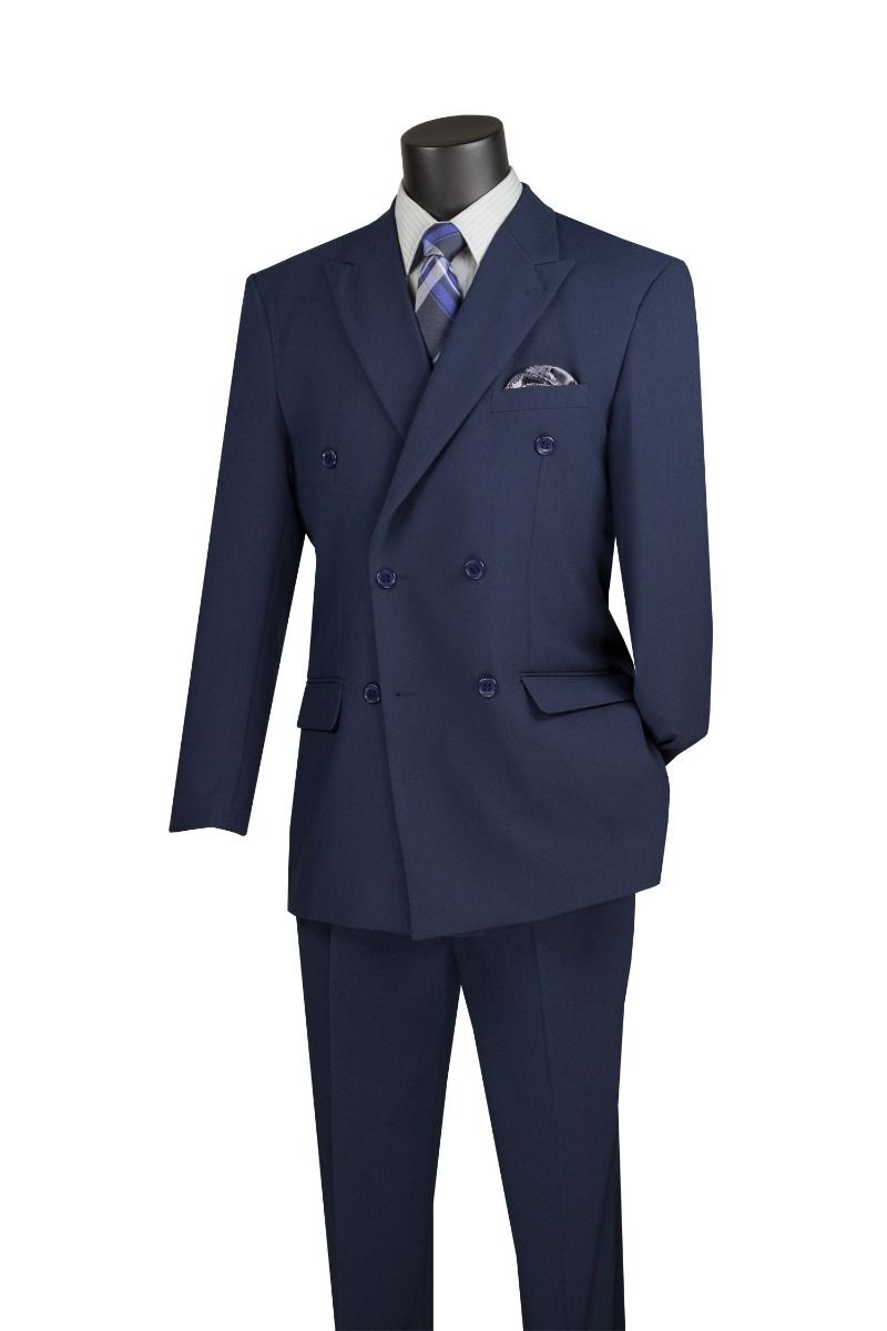 Vinci Men s 2 Piece Poplin Double Breasted Discount Solid Suit