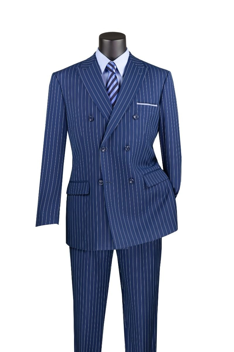 Vinci Men's 2 Piece Double Breasted Suit - Banker Pinstripe