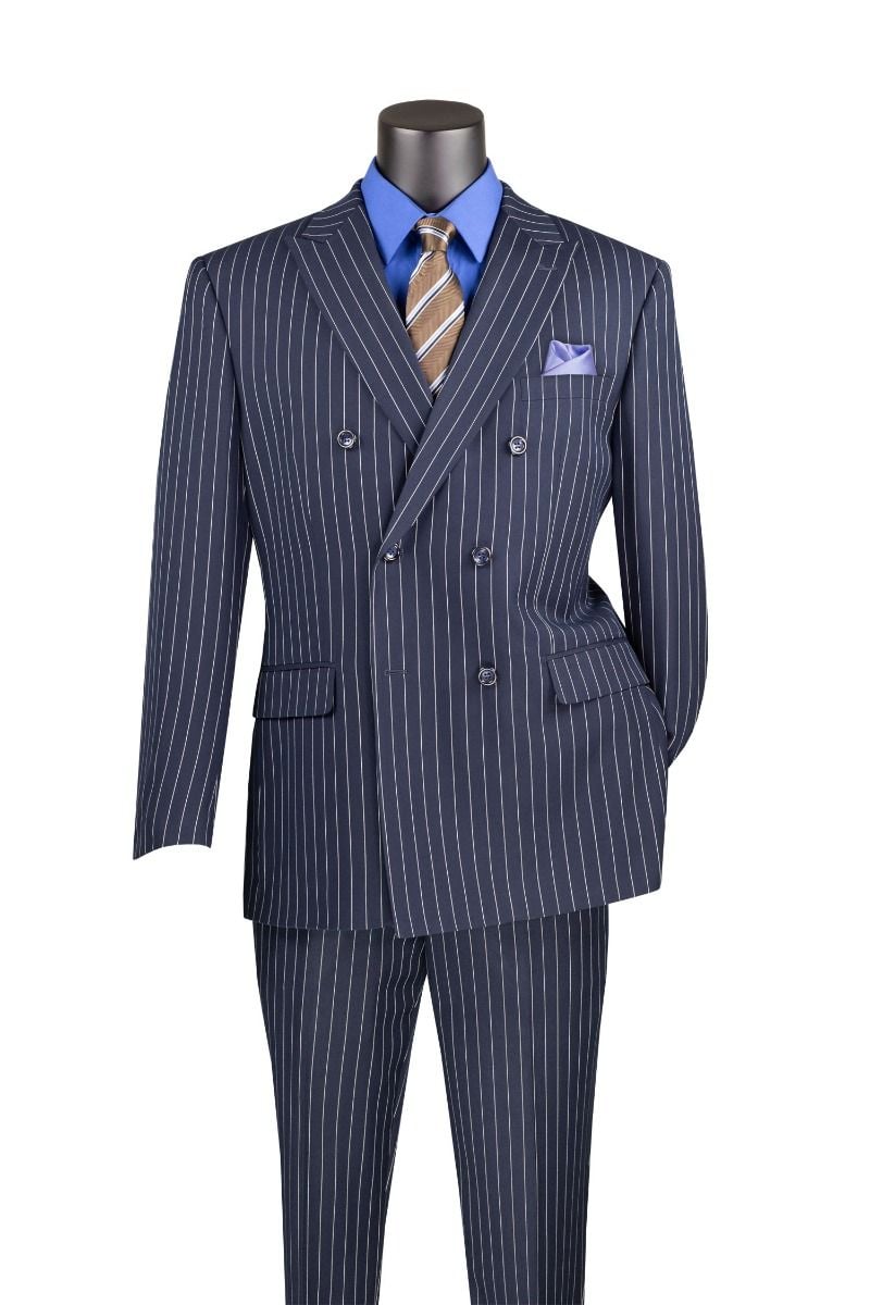 Vinci Men's 2 Piece Double Breasted Pinstripe Suit