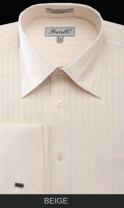 Fratello Men's French Cuff Dress Shirt - Herringbone Stripe - Peach - 20.5 36/37 - CCO Menswear