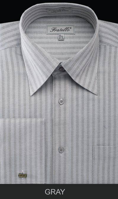 grey french cuff dress shirt Two Tone Long Sleeve French Cuff Tab (Grey/Black Stripe)