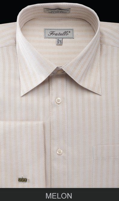 Fratello Men's French Cuff Dress Shirt - Herringbone Stripe
