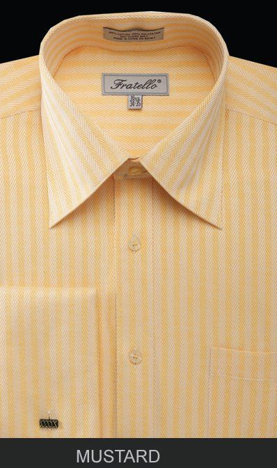 mens yellow striped dress shirt Men's Mustard Black Bold Stripe French Cuff Dress Shirt with Tie, Cuff Links and Pocket Square 15 33/34 / Mustard