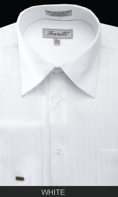 Fratello Men's French Cuff Dress Shirt - Herringbone Stripe