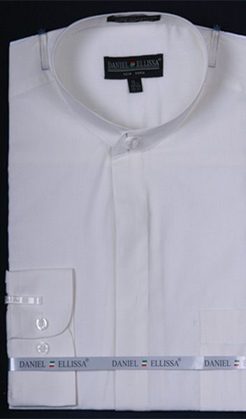 Daniel Ellissa Poly-Cotton Blend Banded Collar Light Blue fashion Dress collarless Men's Dress Shirt main image 1