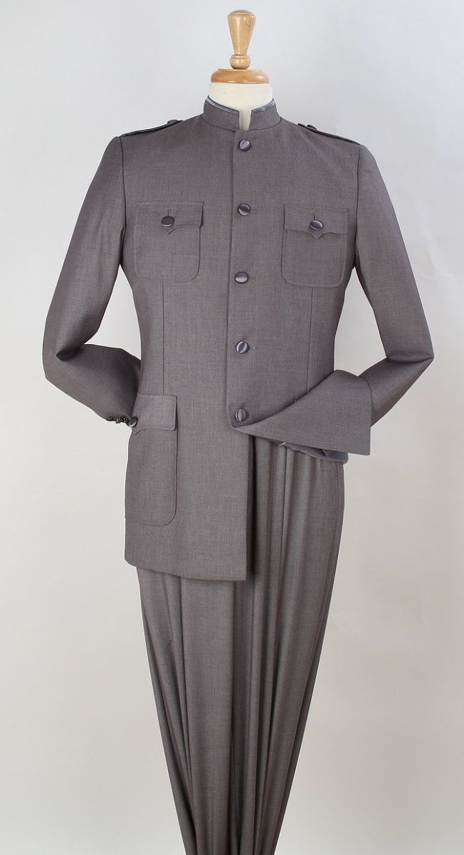Apollo King Men s 2 Piece Nehru Style Suit Fashion Pockets Navy 42L CCO Menswear