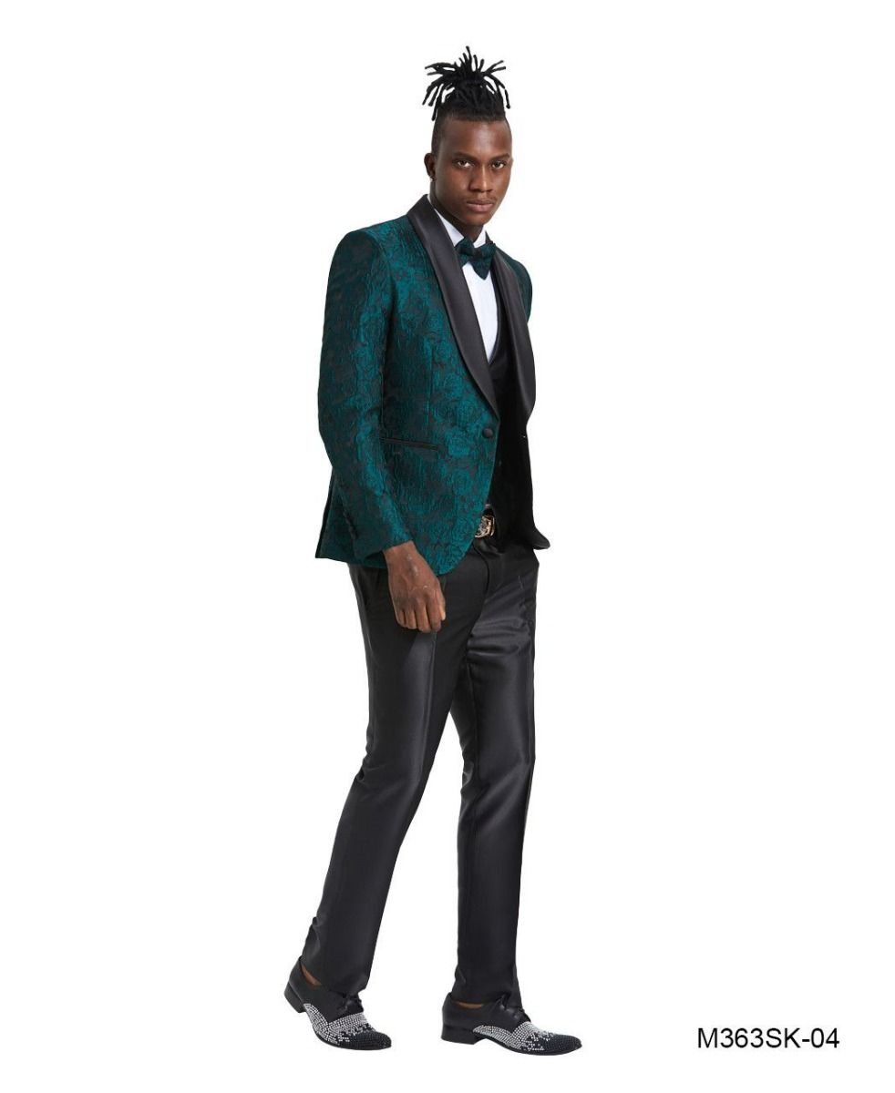 Tazio Men's Outlet 4 Piece Skinny Fit Suit - Two Tone Paisley