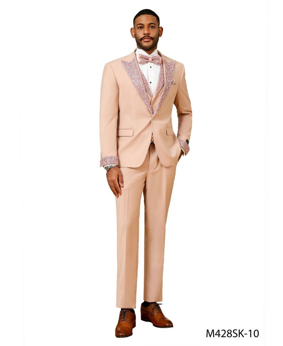 suits that match rose gold dress Tazio Men's Outlet 3 Piece Skinny Fit Suit NA-04.10.26AM