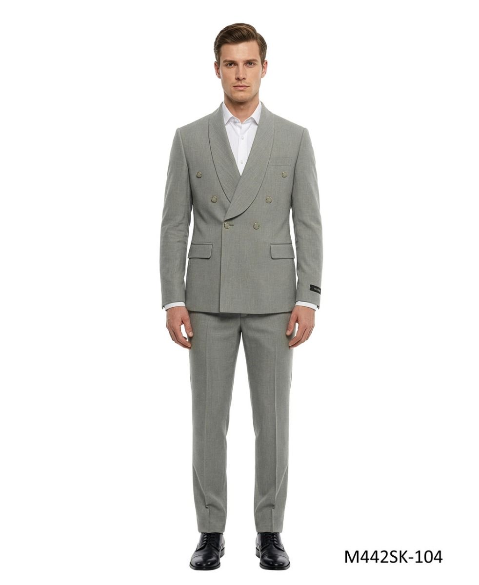 Tazio Men's 2 Piece Skinny Fit Double Breasted Suit - Wide Shawl Lapel