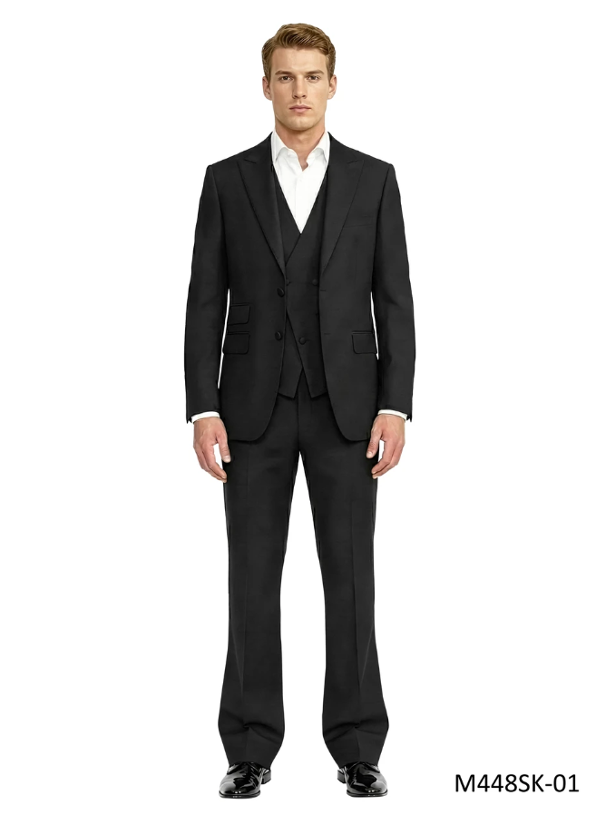 CCO Men's Outlet 3 Piece Skinny Fit Suit - Flared Bottom Pants - Black - 44L - CCO Menswear CCO Men's Outlet 3 Piece Skinny Fit Suit - Flared Bottom Pants - Black - 44L - CCO Menswear