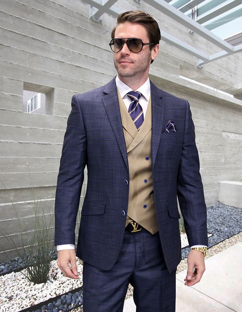 Statement Men s 3 Piece 100 Wool Fashion Suit Contrast Colors
