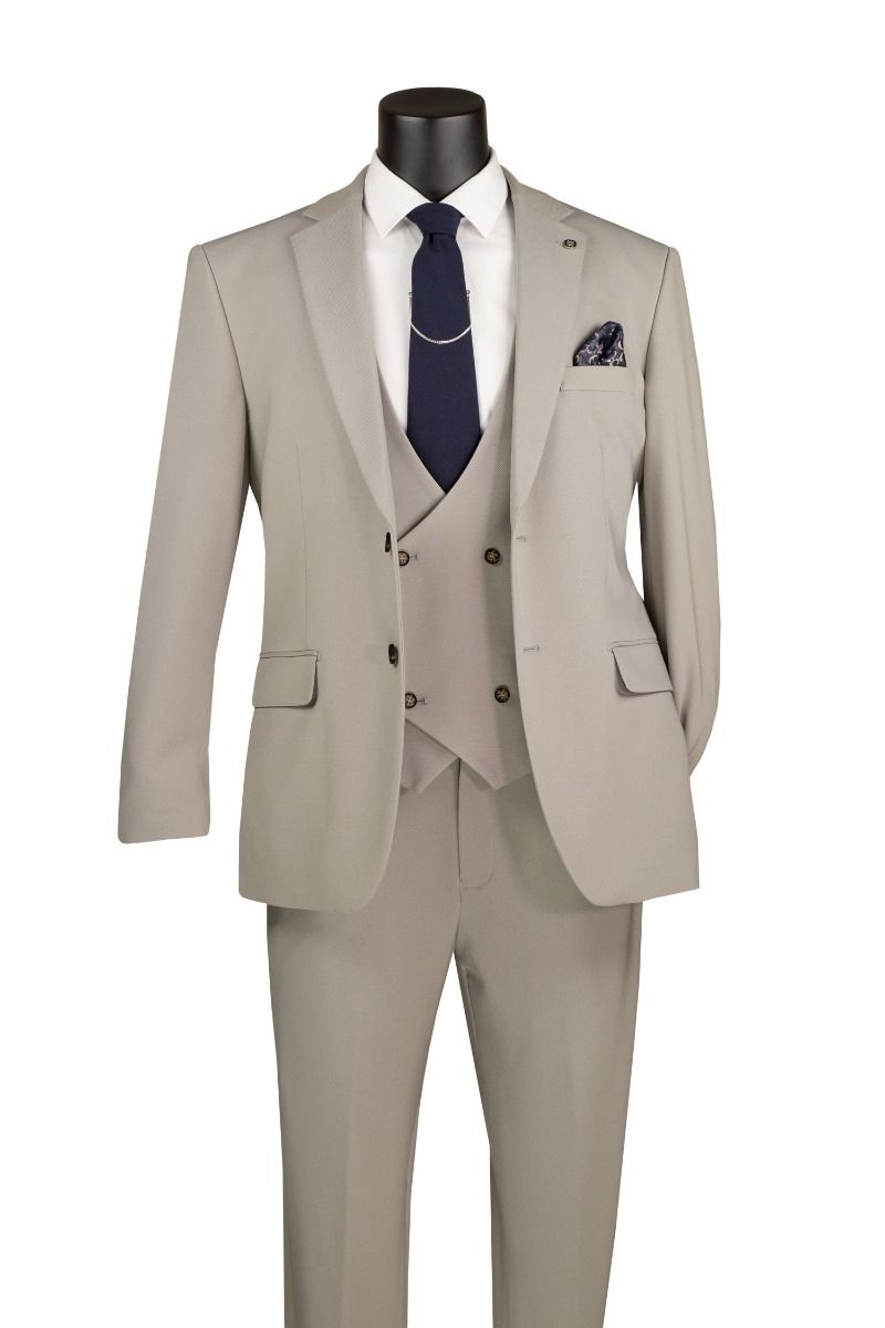 Vinci Men's 3 Piece Super Stretch Modern Fit Suit - Adjustable