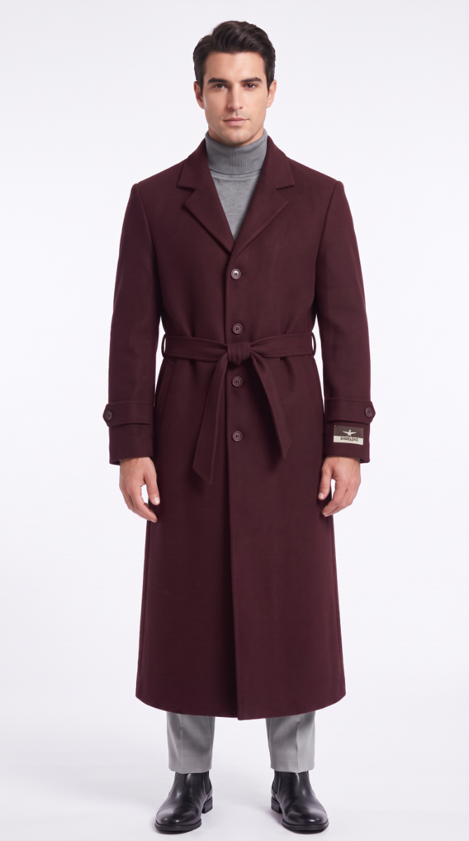 Carmel Zhao Men's Full Length Top Coat - Belt Closure