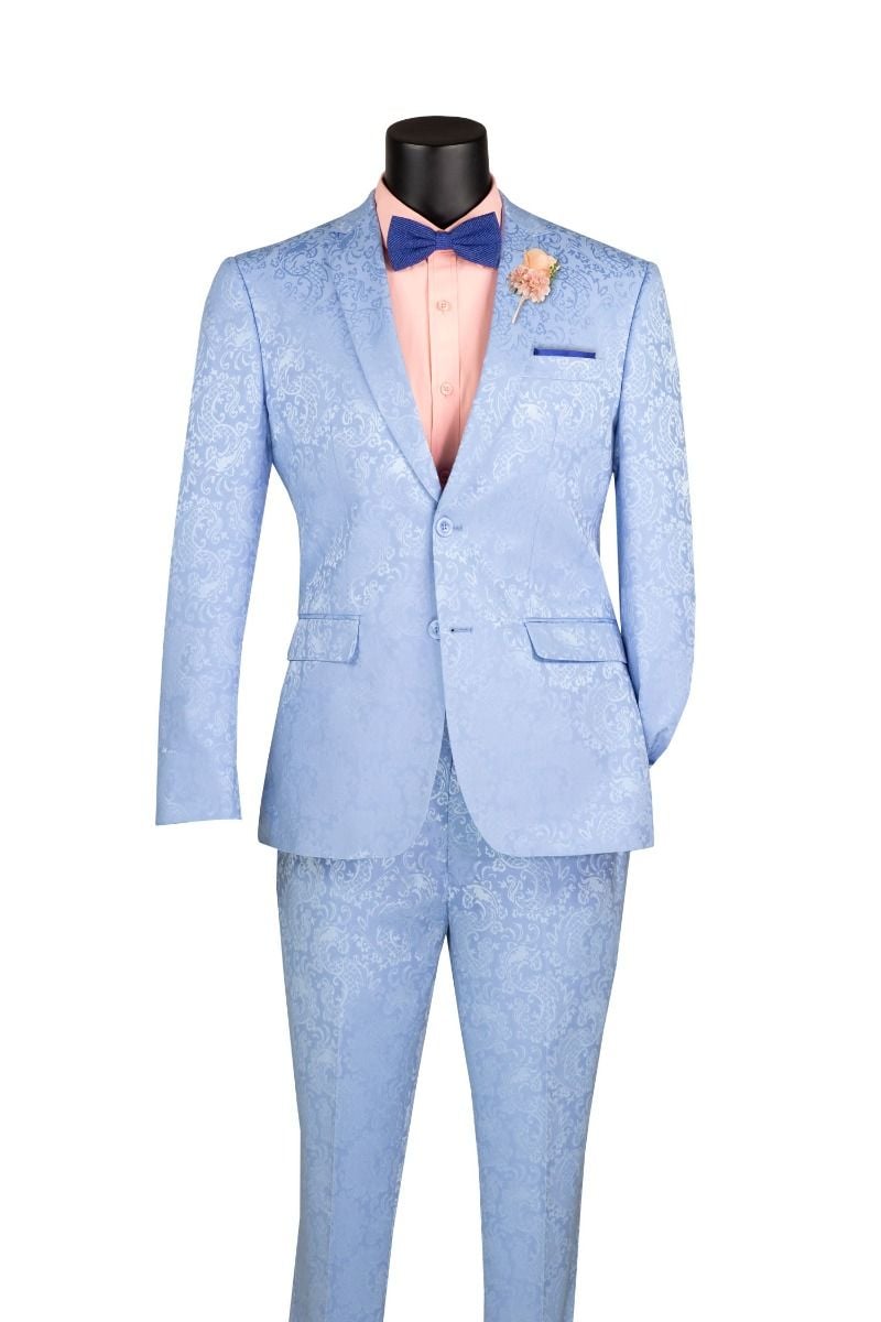 Vinci Men's 2 Piece Slim Fit Suit - Stylish Accented Patterns