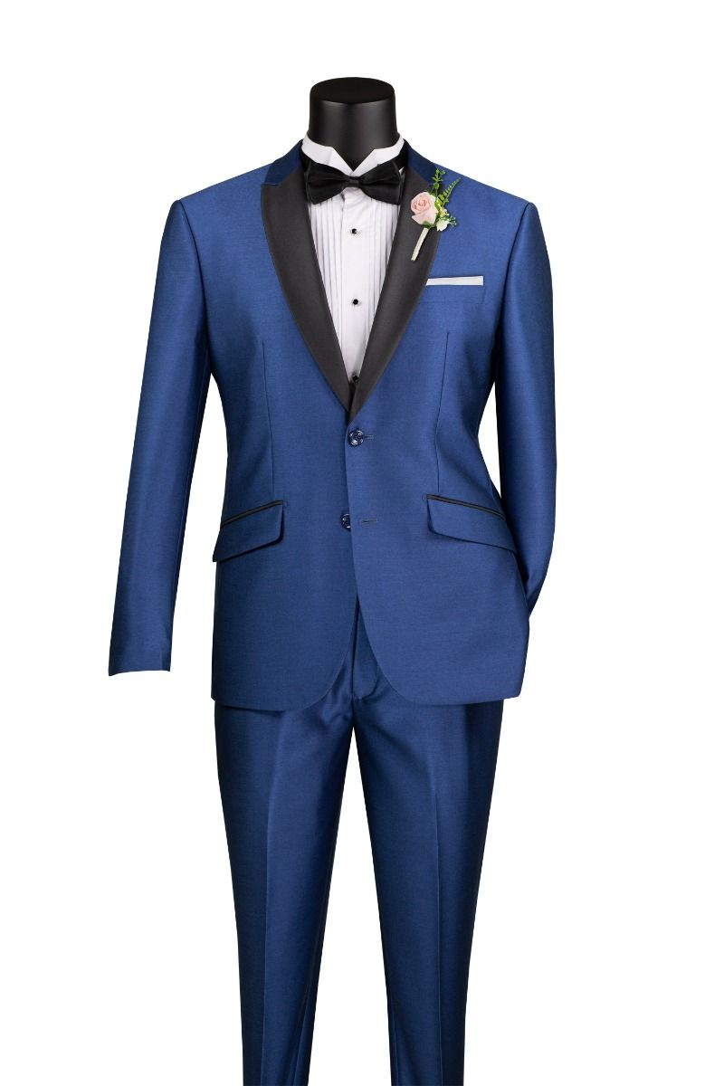 Vinci Men s 2 Pc Sharkskin Slim Fit Suit Trimmed Shawl Collar