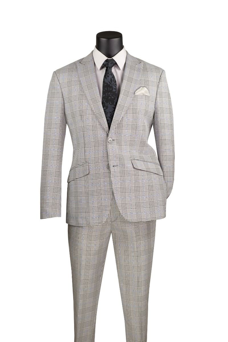 Vinci Men's 2 Piece Slim Fit Suit - Accented Windowpane