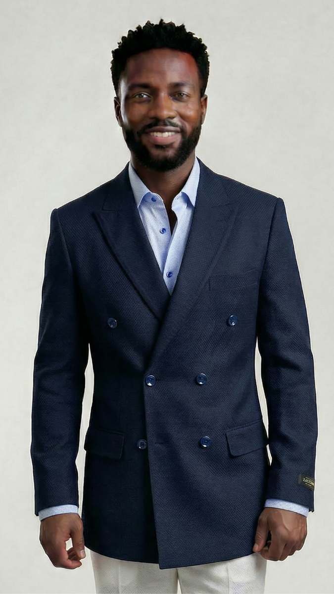 Zacchi Men's Fashion Double Breasted Sport Coat - Hopsack Blazer