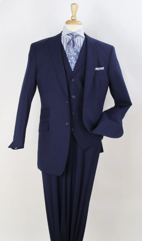 Apollo King Men’s 3-Piece 100% Wool Suit – Wide Peak Lapel Statement Design
